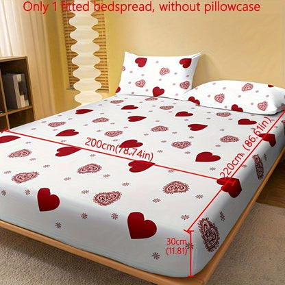 1pc Fitted Sheet, Red And White Heart Pattern Printed Bedding, Soft Comfortable Breathable Fitted Sheet for Bedroom, Guest Room, Fitted Bed Sheet Only