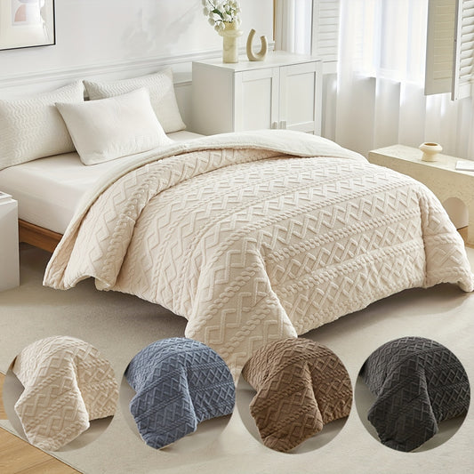 Thickened Warm Patchwork Quilt for Home Use, Luxurious Printed Lamb Blanket for Autumn And Winter, Fluffy Polyester Comforter, Oversized Double Bed Quilt for All Seasons, Soft And Comfortable Quilted Polyester Bedding