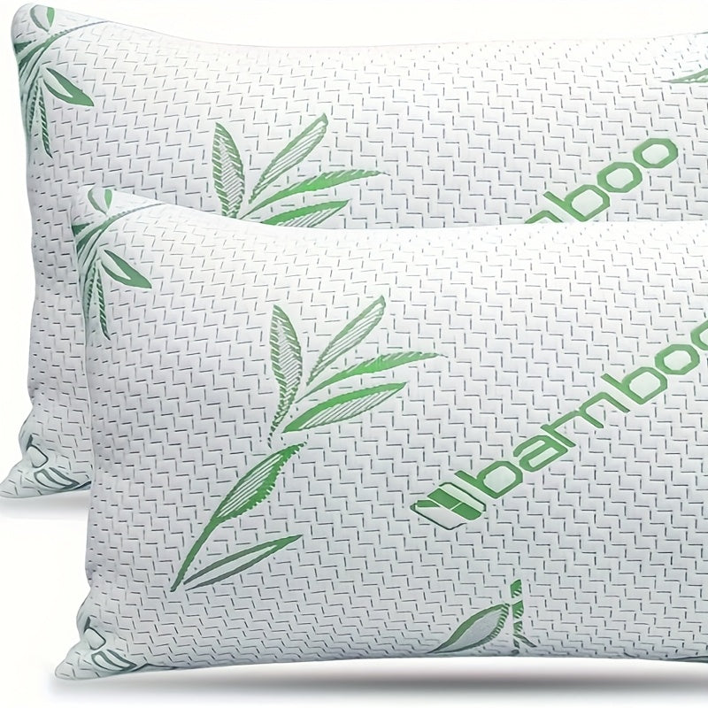 2pcs Bamboo Fiber Pillows Cooling Pillows for Sleeping - Back, Stomach, Side Sleeper, Soft & Breathable with Washable Cover