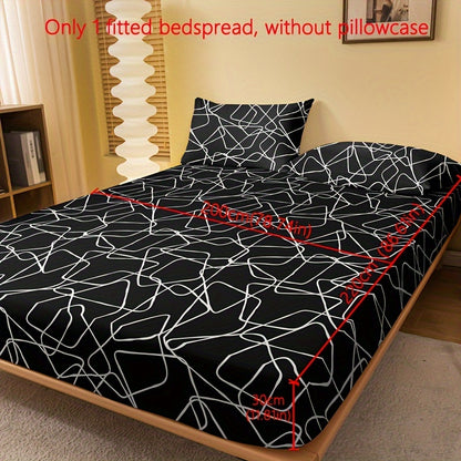1pc Brushed Fitted Sheet, Soft Comfortable Geometric Pattern Bedding Fitted Sheet, for Bedroom, Guest Room, with Deep Pocket, Fitted Bed Sheet Only, Without Pillowcase