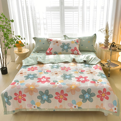 1pc Lightweight & Breathable Cooling Comforter, Contemporary Floral Checkered Pattern Cooling Blanket, Machine Washable Summer Blanket for Bedroom, Dorm, Hotels, Camping & Home Decor