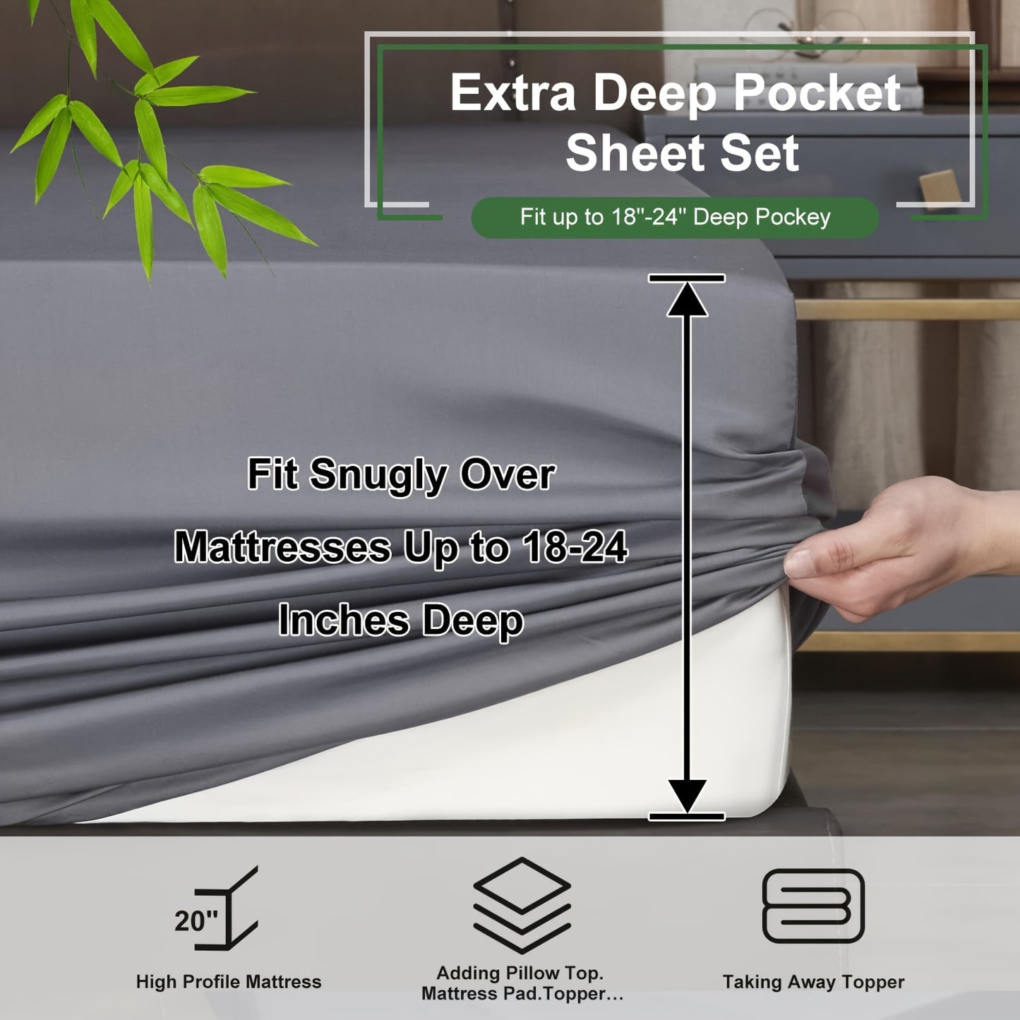 Soft Bamboo Sheets Twin/Full/Queen/King Size - Cooling Bamboo Bed Sheets For Hot Sleepers, Breathable & Moisture Wicking, Hotel Luxury Bedding Set With Deep Pockets