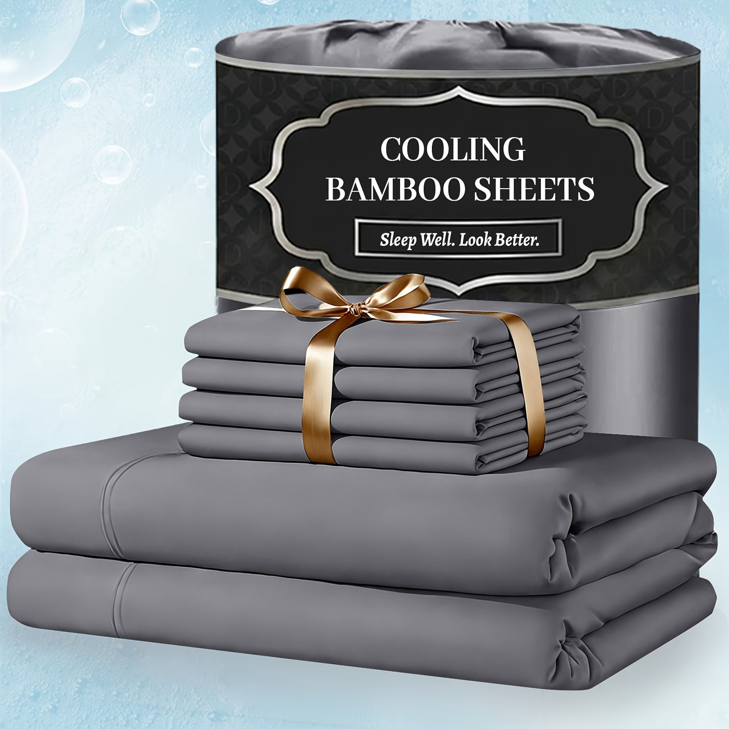 Extra Deep Pocket Bamboo Sheets - 4/6pcs Breathable & Cooling Bamboo Bed Sheet Set, Hotel Luxury Fitted Sheet Set, Soft Wrinkle-Free for Extra Deep Mattresses, Room Decor, Twin/Full/Queen/King Size Sheet & Pillowcase Sets