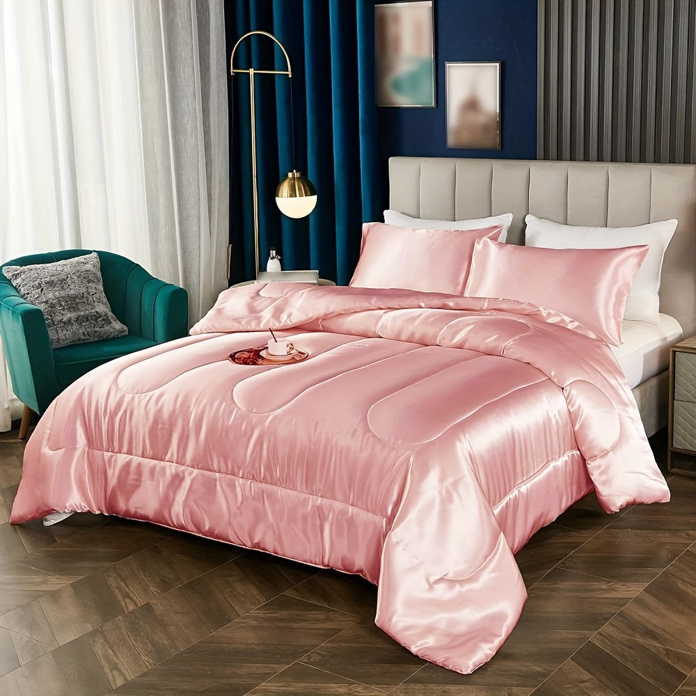 1pc Imitation Satin Comforter - Soft Lightweight Quilted Bedspread Suitable for All Seasons, Machine Washable Skin-Friendly Suitable for Bed, Sofa,, Bedding for &
