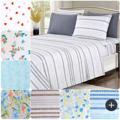 Elegant Comfort Luxury 4/6pcs Floral and Striped Sheet Set 16 inch deep pockets - Ultra Soft Machine Washable Luxury 6-Piece Bed Sheet Set - Fade and Wrinkle Resistant Premium Hotel Quality Twin/Full/Queen/King/Cal King Bedding Set- 6PC Sheets For Daily U