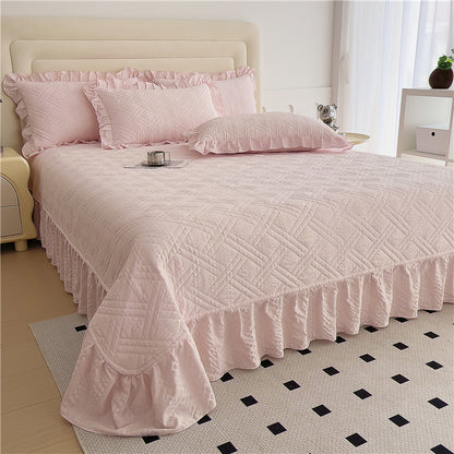 1pc Princess Lace Quilted Bedspread - All-Season Soft Breathable Bed Cover with Ruffled Edges, Machine Washable Contemporary Bedding for Room, Dorm & Guest Room, Luxury Comforter Cover (No Pillowcase)