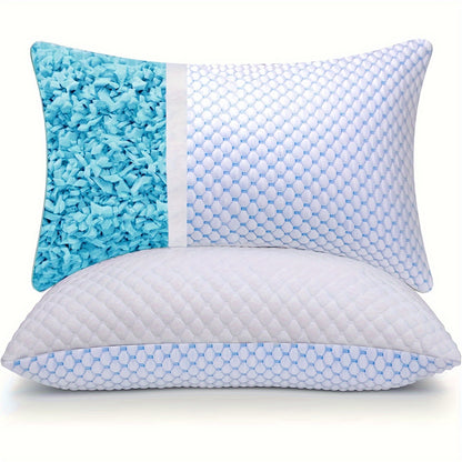 1pc Shredded Pillows for Sleeping, Adjustable and  Foam Filling Cooling Bed Pillow, with Washable Removable Bamboo Cooling Hypoallergenic Pillow Cover for Back, Side and Stomach Sleeper