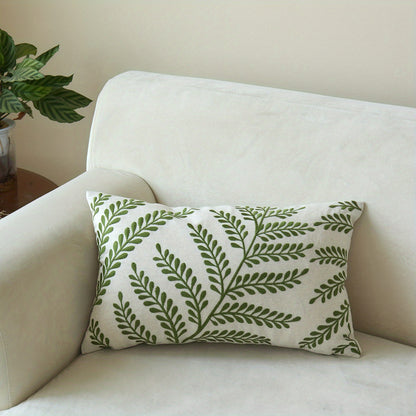 1pc Leaf Embroidered Throw Pillow with Insert | Four Seasons General Square Decorative Pillow Cushion, Suitable for Living Room, Bedroom, Couch Sofa, Home Decor, 18*18in 20*12in, Rustic Style, Polyester Filling, Linen Cover
