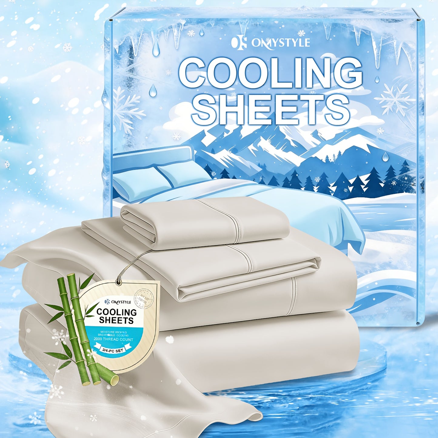 Deep Pocket Cooling Bamboo Sheets Set - Ultra Soft Bamboo Queen Sheets Set - Breathable & Skin-Friendly, Kids Fitted Sheet, Flat Sheet And Pillowcases - Super Soft, Wrinkle Free - Perfect Gift for Ice Cooling Sleep