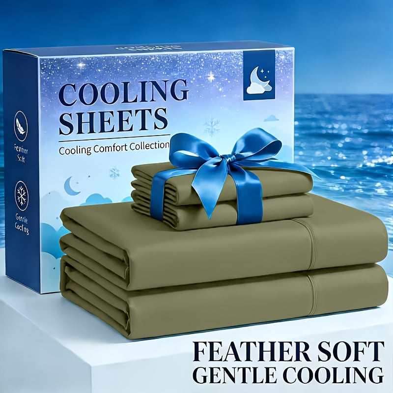4pcs Cooling Bamboo Fiber Fitted Sheet Set, Children's 4000 TC Extra Deep Pocket 20-inch Sheet, Luxurious Soft Hotel-style Cooling Sheet Set, Suitable for People Who Are Sensitive to Heat, Wrinkle-resistant And Shrink-resistant, Includes Fitted