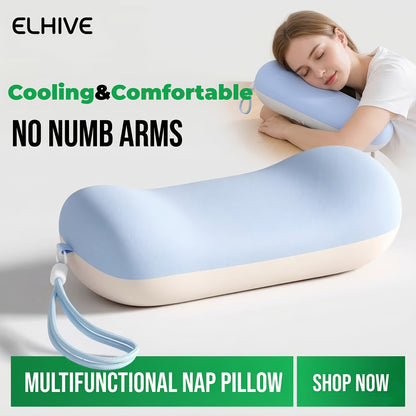 ELHIVE Cooling Memory Foam Nap Pillow for Office Desk, Ergonomic Face Down Pillow for Sleeping, No Numb Arms Design, Multi-functional Lumbar Support Cushion for Back & Waist, Portable Travel Pillow