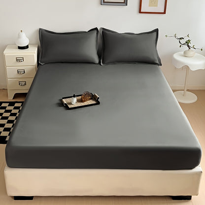 Solid Color Fitted Sheet, Soft, Skin-Friendly, and Breathable Bedding, Washable, Suitable for All Seasons, Hotel Mattress Protector. One Single Fitted Sheet, Pillowcases Not Included. Microfiber Brushed Finish Bed Sheet in Dark Blue
