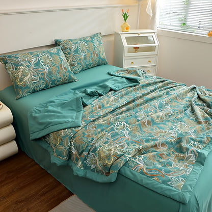1pc Cooling Bedspread - All-Season Lightweight Summer Comforter with Cooling Beige Bed Cover, Machine Washable Filling for Queen/King Size Beds, Elegant for Hot Sleepers