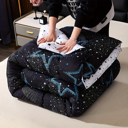 1pc Sci-Fi Starry Sky Pattern Polyester Fiber High-Elastic Filling Polyester Material Super Soft Skin-Friendly Dark Curve Full-Directional Quilting Suitable for Bed Sofa Camping All-Season Can Be Used in Bedroom Guest Room Dormitory Use-All-Season D