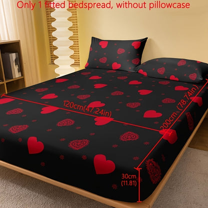 1pc Fitted Sheet, Red And White Heart Pattern Printed Bedding, Soft Comfortable Breathable Fitted Sheet for Bedroom, Guest Room, Fitted Bed Sheet Only