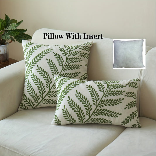 1pc Leaf Embroidered Throw Pillow with Insert | Four Seasons General Square Decorative Pillow Cushion, Suitable for Living Room, Bedroom, Couch Sofa, Home Decor, 18*18in 20*12in, Rustic Style, Polyester Filling, Linen Cover