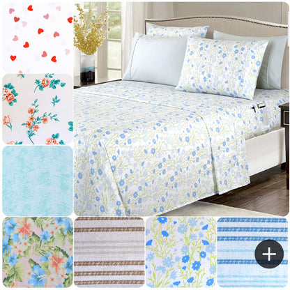 Elegant Comfort Luxury 4/6pcs Floral and Striped Sheet Set 16 inch deep pockets - Ultra Soft Machine Washable Luxury 6-Piece Bed Sheet Set - Fade and Wrinkle Resistant Premium Hotel Quality Twin/Full/Queen/King/Cal King Bedding Set- 6PC Sheets For Daily U
