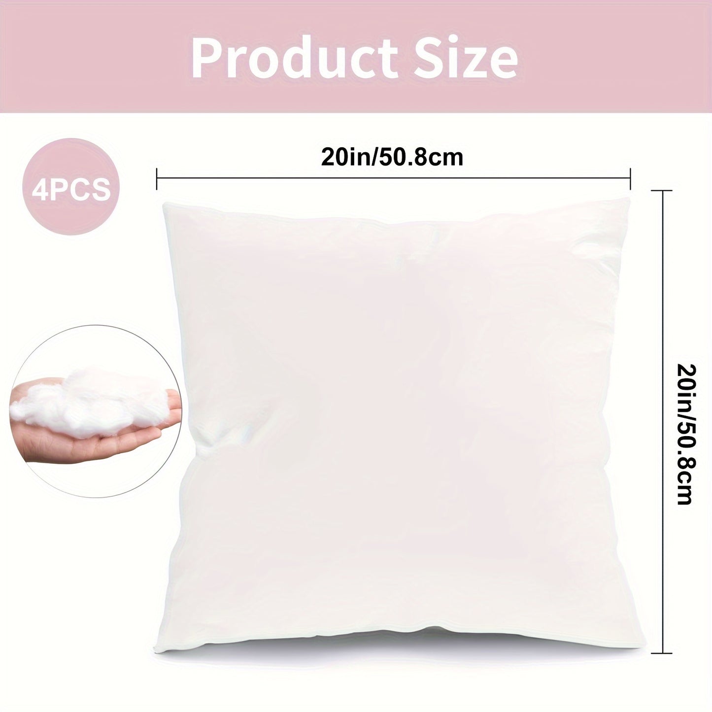 4pcs 18×18/20X20/12X20 in Pillow Inserts, Large Throw Pillows Insert, High Quality Couch Pillows, Square Pillow for Patio, Furniture, Bed, Living Room, Garden, White