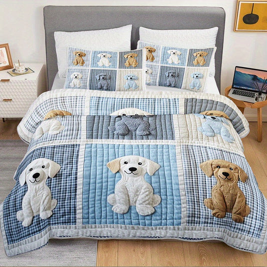 2/3pcs Cute Dog Print Durable Quilted Bedspread Set (1 Bedspread + 1/2 Pillowcases Without Pillow Core), Large And Extra Large Home Dormitory HD Print, Dog Pattern Fluffy Soft, Breathable And Easy to Care for