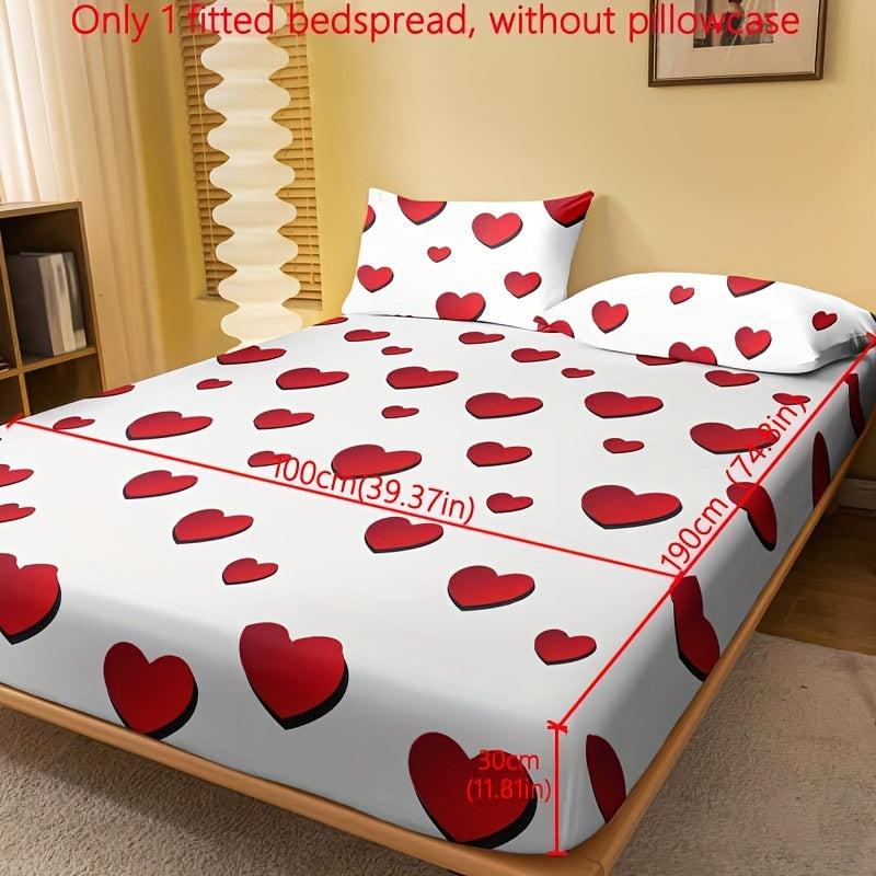 1pc Fitted Sheet, Red And White Heart Pattern Printed Bedding, Soft Comfortable Breathable Fitted Sheet for Bedroom, Guest Room, Fitted Bed Sheet Only