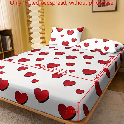 1pc Fitted Sheet, Red And White Heart Pattern Printed Bedding, Soft Comfortable Breathable Fitted Sheet for Bedroom, Guest Room, Fitted Bed Sheet Only