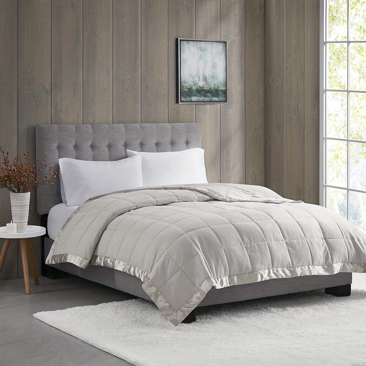 1pc Beyond Cloud Contemporary Lightweight Summer Blanket, Hypoallergenic Microfiber Cooling Quilted Comforter, All-Season Multipurpose Bedding, 59.06x78.74inch, with Satin Trim, Machine Washable, for Twin/Queen/King Size
