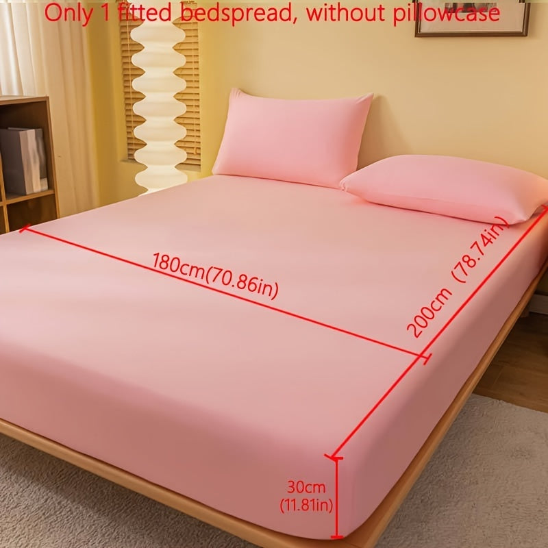 1pc Lake Blue Matte Fitted Sheet | Polyester Bed Cover for Bedroom, Machine Washable, Fabric