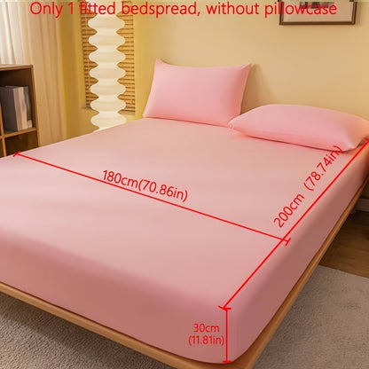 1pc Lake Blue Matte Fitted Sheet | Polyester Bed Cover for Bedroom, Machine Washable, Fabric