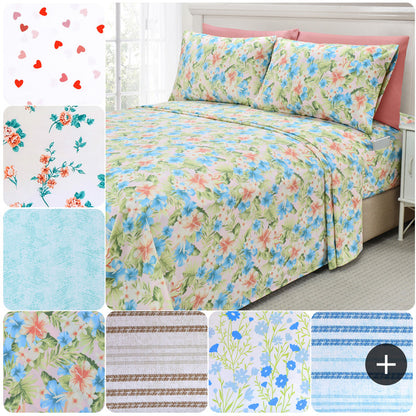 Elegant Comfort Luxury 4/6pcs Floral and Striped Sheet Set 16 inch deep pockets - Ultra Soft Machine Washable Luxury 6-Piece Bed Sheet Set - Fade and Wrinkle Resistant Premium Hotel Quality Twin/Full/Queen/King/Cal King Bedding Set- 6PC Sheets For Daily U