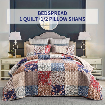 Bohemian Design Quilted bedding - Available in Queen/King Sizes, Made from Premium Polyester Material & Microfiber Filling, Includes 2-3pcs (1 Bedspread + 1-2 Pillow Covers) - Ideal for Bedrooms, Guest Rooms, And Hotels