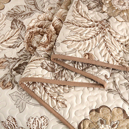 3pcs Brushed Printed Quilted Bedspread Three-Piece Set, European Classic Bedspread Three-Piece Set