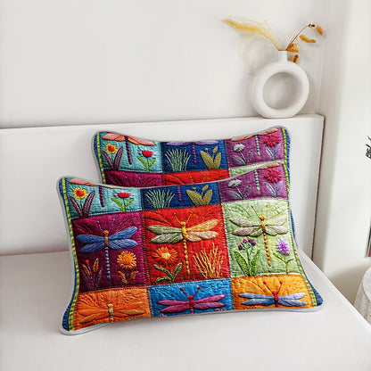 2/3pcs Vibrant Dragonfly Patchwork Printed Durable Quilted Bedspread Set (1 Bedspread + 1/2 Pillowcases Excluding Pillow Inserts), Available in Large And Extra-Large Sizes for Home And Dorm Use with High-Definition Prints. Breathable And Easy to Car
