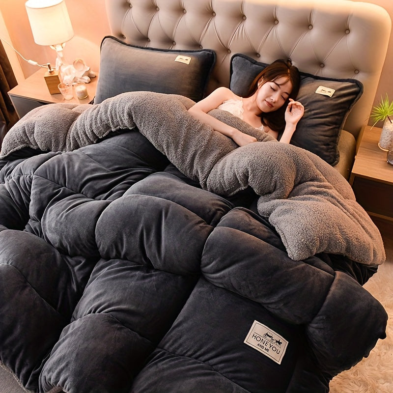 [Soft & Warm] Soft & Warm Plush Quilt | 3-Layer Thickened, Anti-Static, Extra Padded, Multi-Needle Quilting, Lightweight Modern Style Autumn/Winter Bedding for Comfortable Sleep in Cold Weather