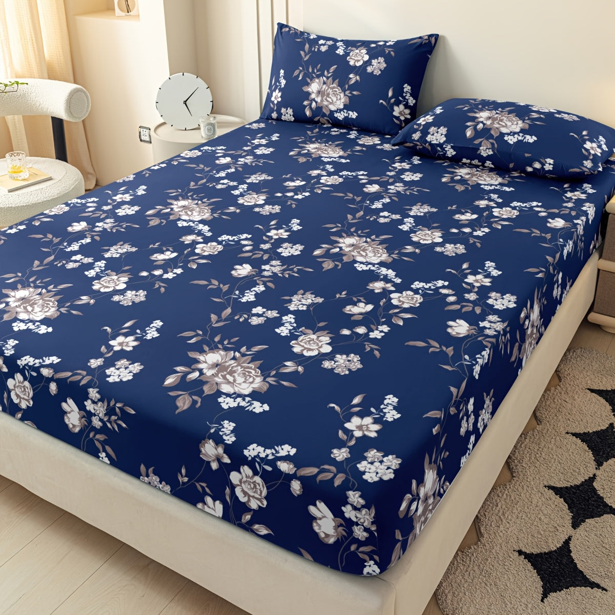 3pcs Fitted Sheet Set: 1 Fitted Sheet + 2 Pillowcases. Premium Printed Fitted Sheet. Combines Comfort and Style. Modern Design. Suitable for Student Dormitories, Small Bedrooms, and Hotels. All-season Use. No Filling. Soft, Skin-friendly, Breathable