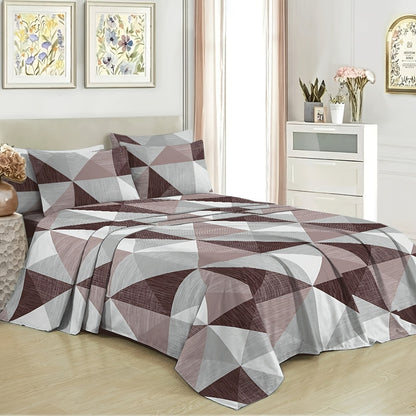 3/4pcs Geometric 1000 Thread Count Grid Pattern Fitted Sheet Set, Bedding for Bedroom, Guest Room, Hotel (1 Flat Sheet + 1 Fitted Sheet + 1/2 Pillowcase, Excluding Core)