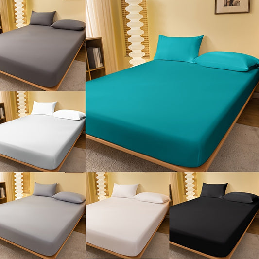 1pc Lake Blue Matte Fitted Sheet | Polyester Bed Cover for Bedroom, Machine Washable, Fabric