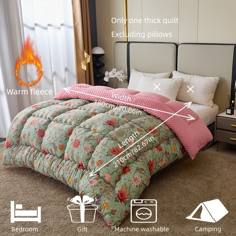 1pc Warm Quilt Core with Floral And Vine Patterns, Made of Skin-Friendly And Warm Bumpy Velvet. Suitable for Autumn And Winter Season Gifting