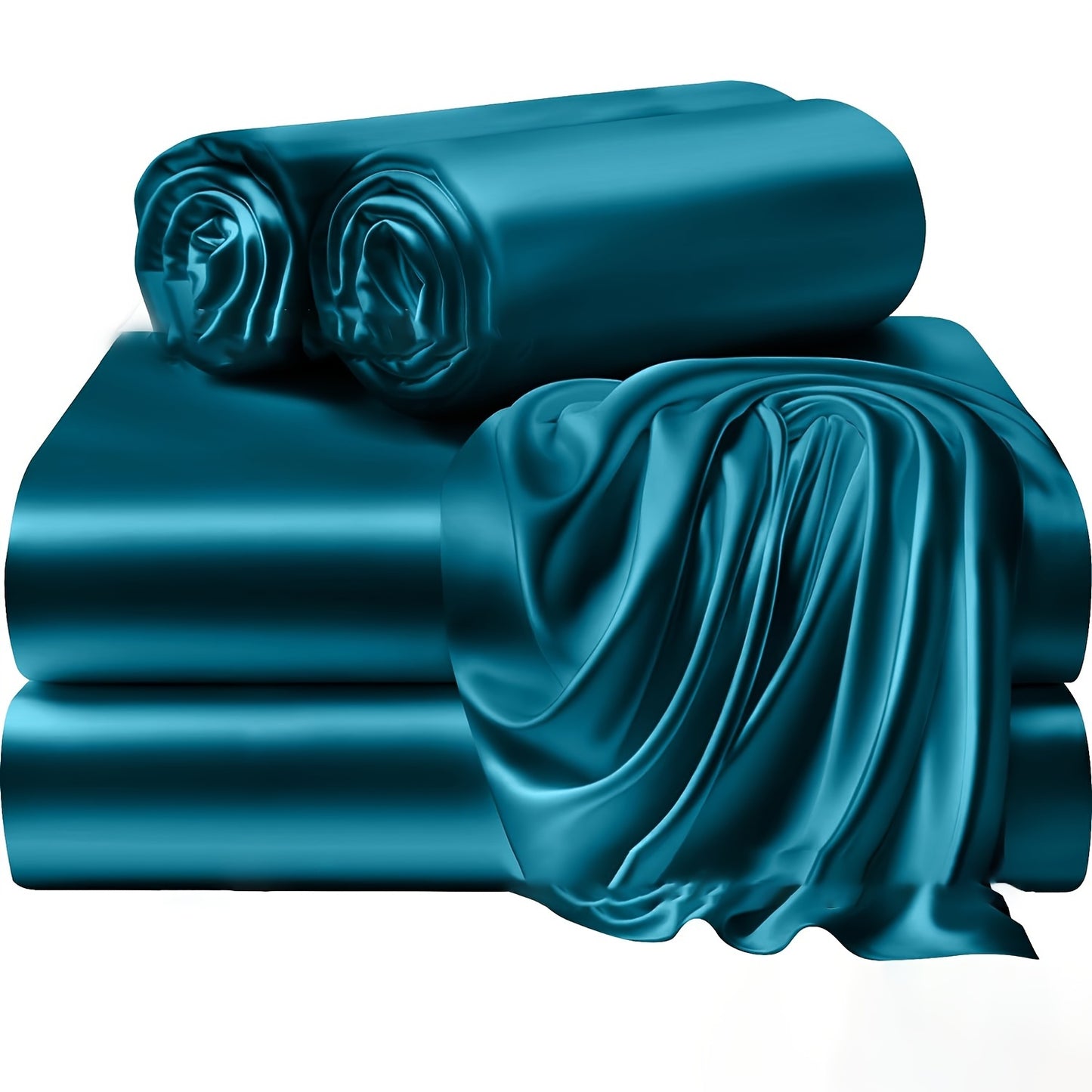 4pcs 100% Polyester 80G Satin Fitted Sheet Set [1 Fitted Sheet + 1 Flat Sheet + 2 Pillowcases (Without Inserts)] Soft Fabric Bedroom All-Season Versatile Style No Shrinkage No Pilling Machine Washable Light Luxury High-End Fitted Sheet Student Dormi