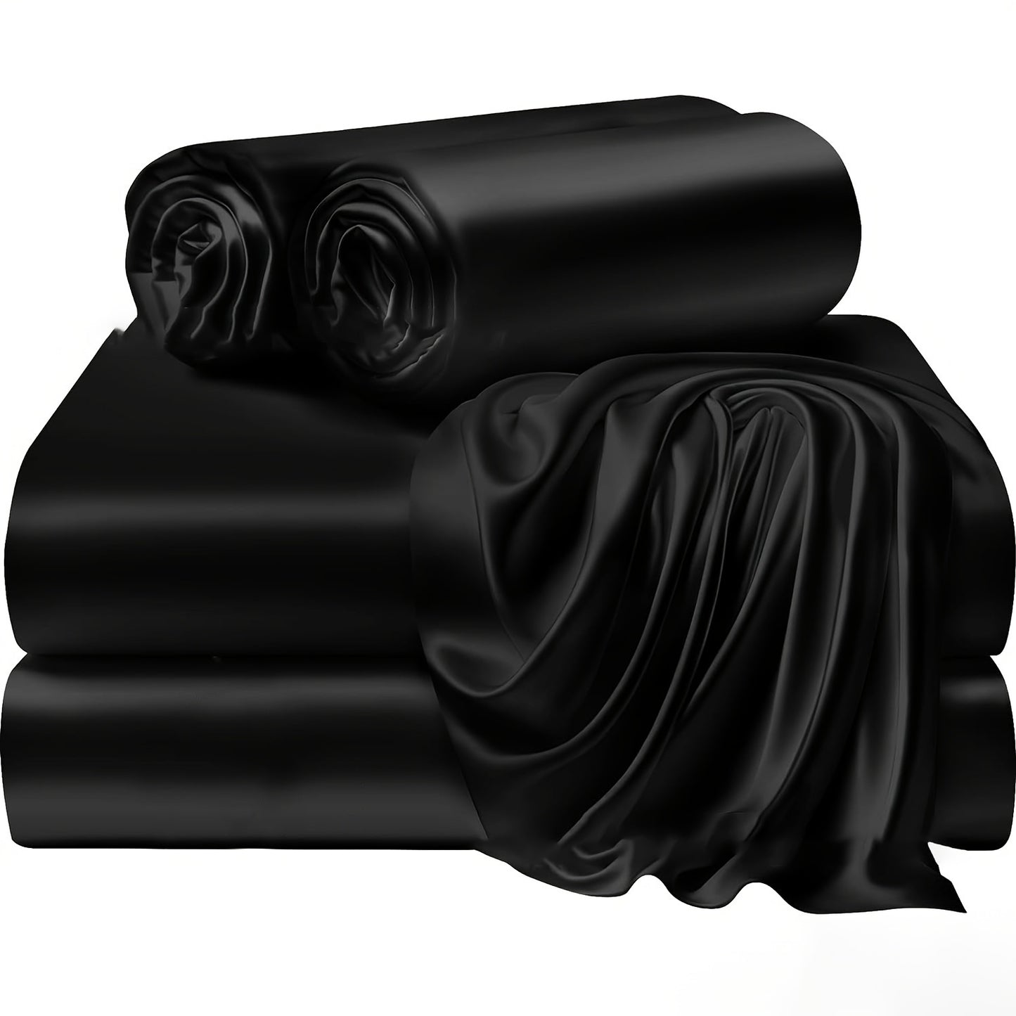 4pcs 100% Polyester 80G Satin Fitted Sheet Set [1 Fitted Sheet + 1 Flat Sheet + 2 Pillowcases (Without Inserts)] Soft Fabric Bedroom All-Season Versatile Style No Shrinkage No Pilling Machine Washable Light Luxury High-End Fitted Sheet Student Dormi