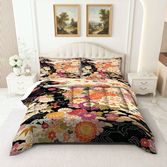 3pcs Floral Bohemian Vintage Quilt Set, 280gsm Quilted Soft Breathable Digital Print/ Polyester Bedding(1 Quilt + 2 Pillowcases Without Pillow Core) for Bedroom Dorm Home Machine Washable, Bohemian Theme, Digital Print.