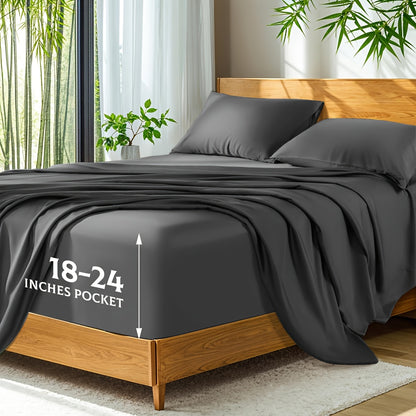 Soft Bamboo Sheets Twin/Full/Queen/King Size - Cooling Bamboo Bed Sheets For Hot Sleepers, Breathable & Moisture Wicking, Hotel Luxury Bedding Set With Deep Pockets