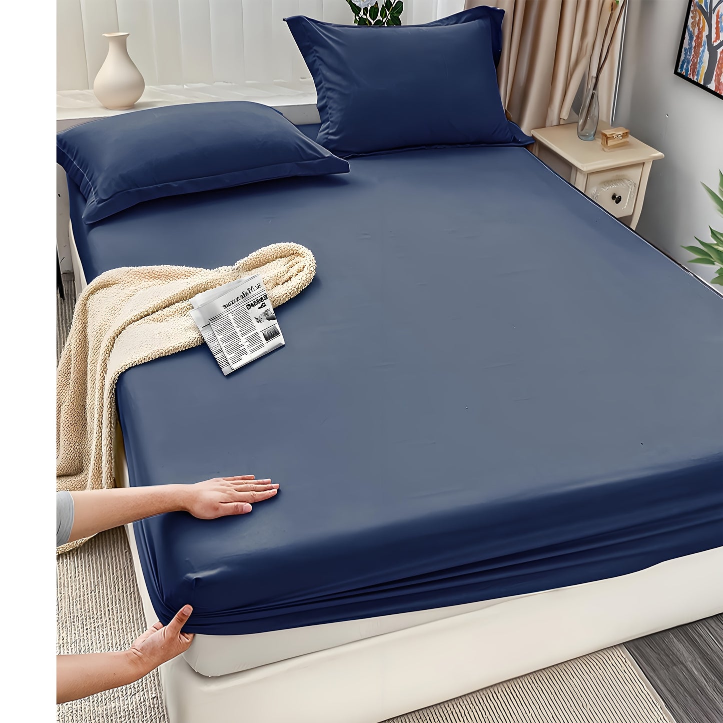 3pcs Soft And Breathable Solid Color Bed Sheet Set, 14" Deep Pocket, All-Season Comfort, Includes 1 Fitted Sheet & 1 Or 2 Pillowcases, Machine Washable for Easy Care