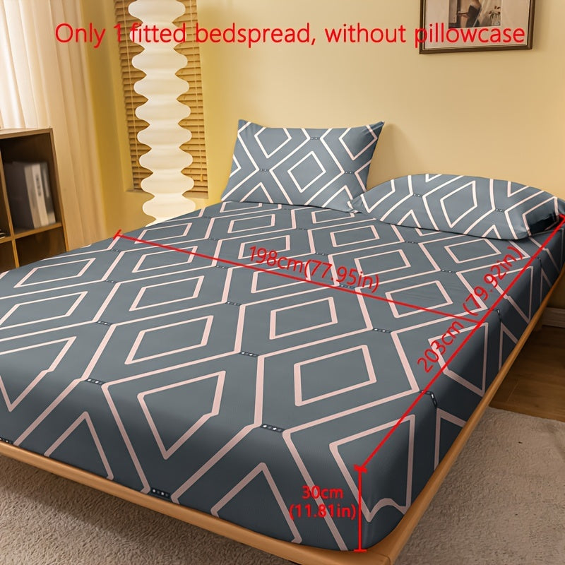 1pc Brushed Fitted Sheet, Soft Comfortable Geometric Pattern Bedding Fitted Sheet, for Bedroom, Guest Room, with Deep Pocket, Fitted Bed Sheet Only, Without Pillowcase