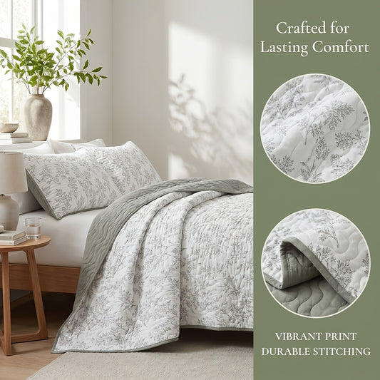 3pcs Soft Quilt Bedspread Suitable for Twin/Full/Queen/King Size Bed - Leaf Embossed Bedspread with Skin-Friendly Comfortable All-Season Blanket, Machine Washable Bedding for Home, Hotel, Guest Room, Sofa Decoration (No Fillers Listed)