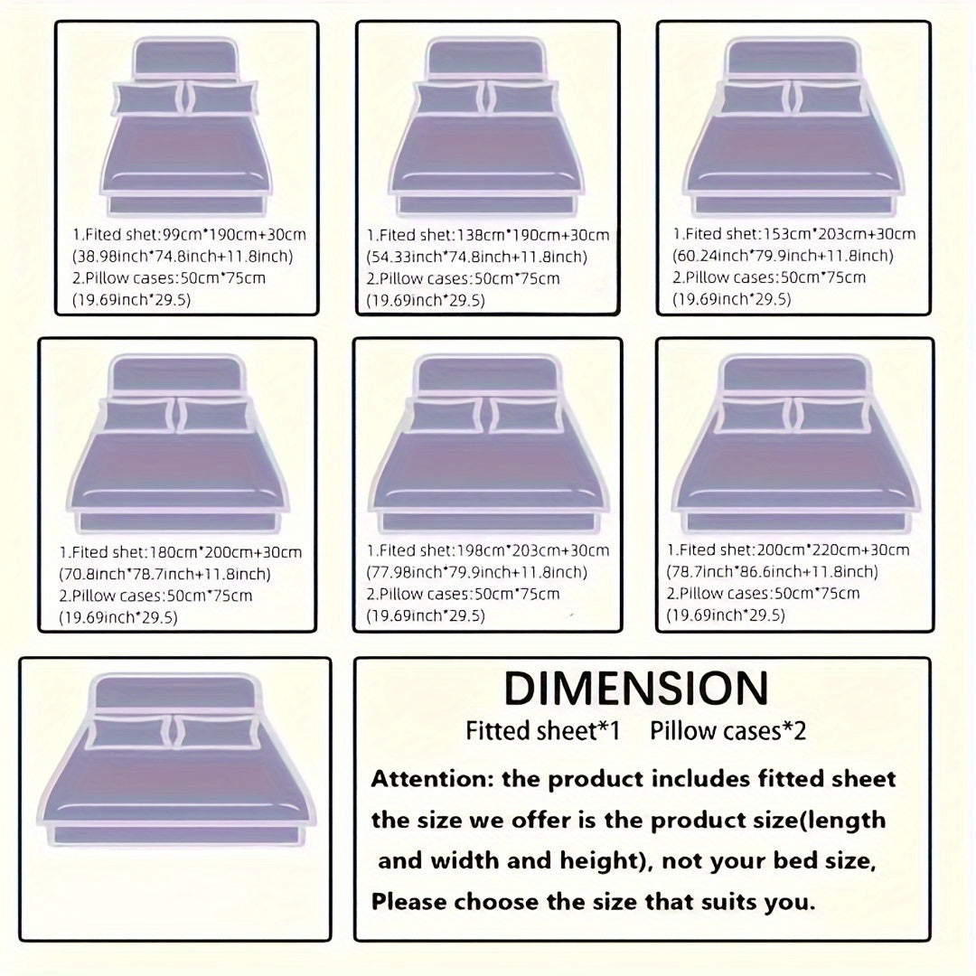 [Soft Skin-Friendly Set] 3pcs Navy Blue Jacquard Fitted Sheet and Pillowcase Polyester Set / 2 Pillowcases / 1 Fitted Sheet / Twin Bed / Full Bed / Queen Bed / King Bed - Soft and Skin-Friendly / Easy to Care for - Snug Fit for Easy Mattress Placement - A