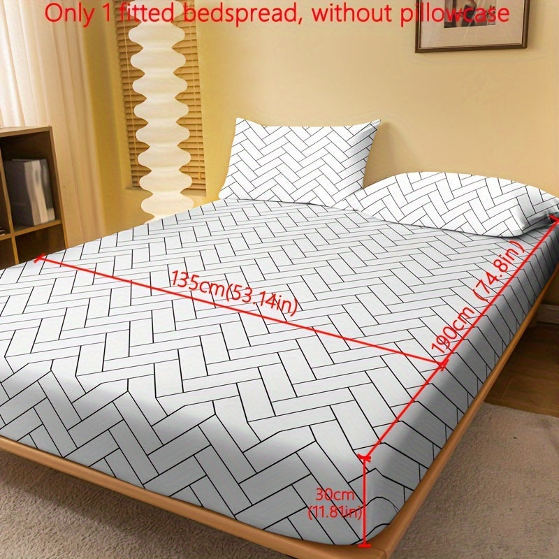 1pc Brushed Fitted Sheet, Soft Comfortable Geometric Pattern Bedding Fitted Sheet, for Bedroom, Guest Room, with Deep Pocket, Fitted Bed Sheet Only, Without Pillowcase