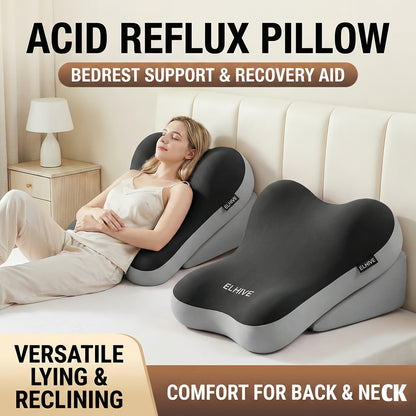 Ergonomic Bed Wedge Pillow, Adjustable Memory Foam Backrest for Reading, 2pcs Split Design Support Pillow for Sitting Up in Bed, Non-Slip Lumbar & Neck Cushion for Home Office & Relaxing
