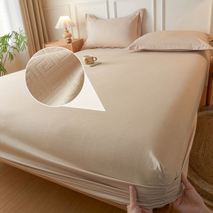 Simple Style Full Wrap Fitted Sheet Mattress Protector Cover, Light Beige-Friendly Comfortable Embossed Design, Non-Slip Fixed Positioning All-Season Machine Washable Without Pillowcase or Cushion