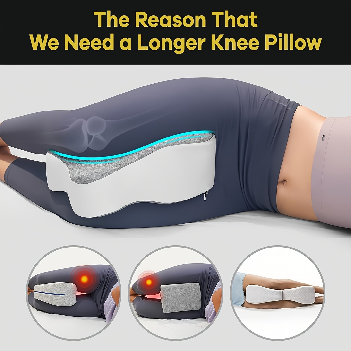 Knee Pillow Made of Memory Foam Designed for Side Sleepers, Providing Leg And Maintaining Knee Separation for Proper Alignment. It Features a Washable, Breathable Cooling Cover And Makes a Perfect Gift for Any Season