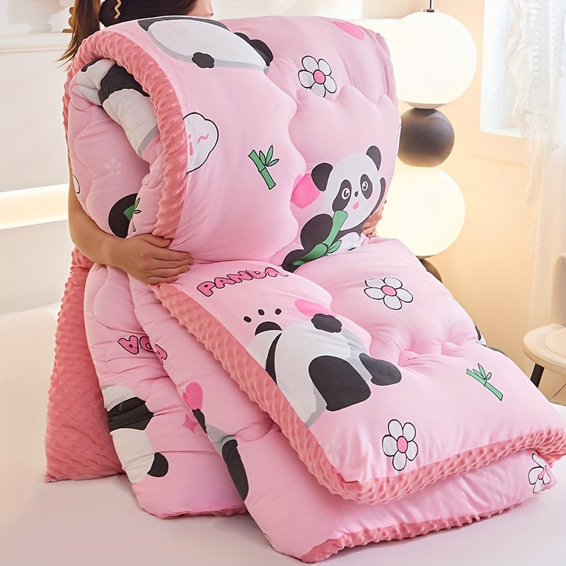 1pc Warm Velvet Quilt with Panda Prints | High-gram-weight Bumpy Velvet Material, Suitable for Autumn and Winter, Ideal for Bedroom Decor and Casual Office Use, Christmas Gift